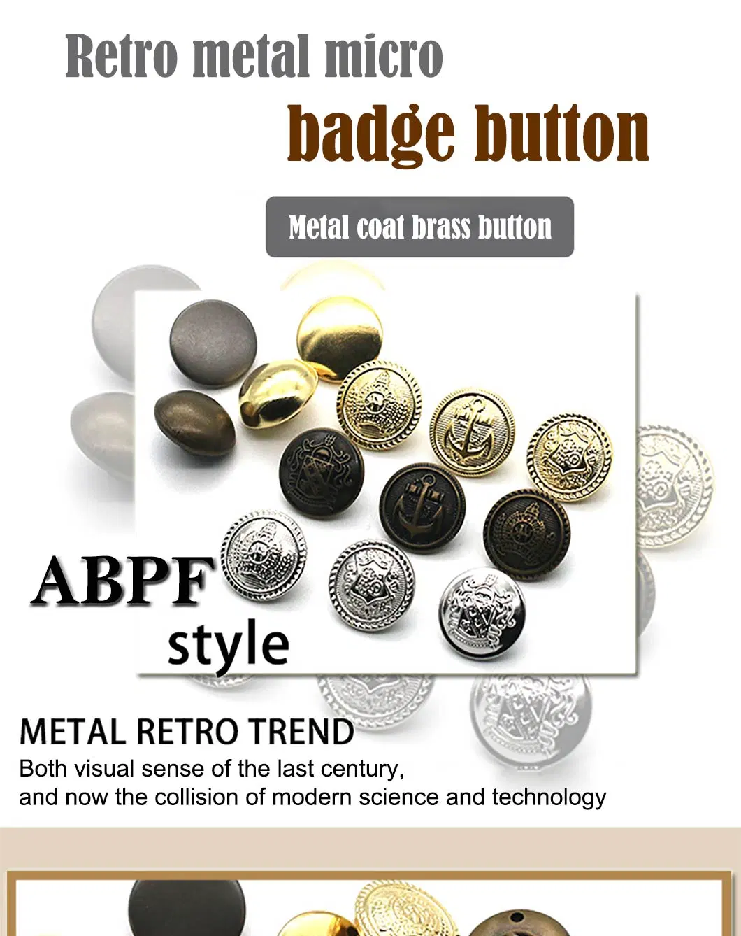 Custom Design Zinc Alloy Brand Logo Embossed Metal Sewing Button Accessory Garment Blazer Suit Coat Shank Button