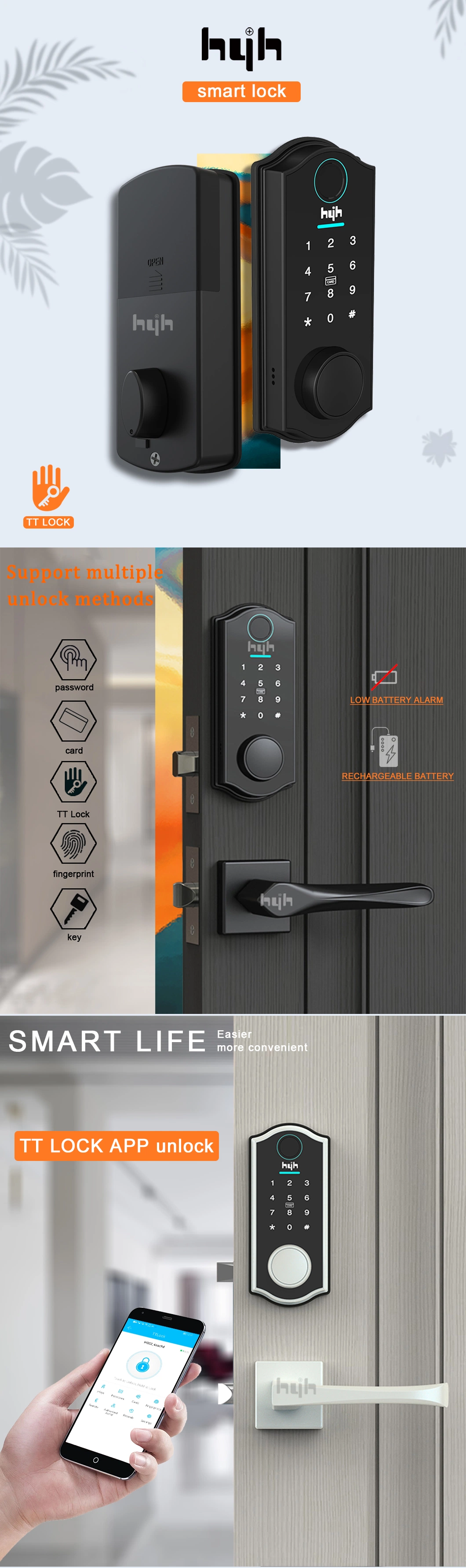 Blue-Tooth Biometric Fingerprint Room Digital Cord Keyboard Passcode Deadbolt Lock Door with Ttlock APP