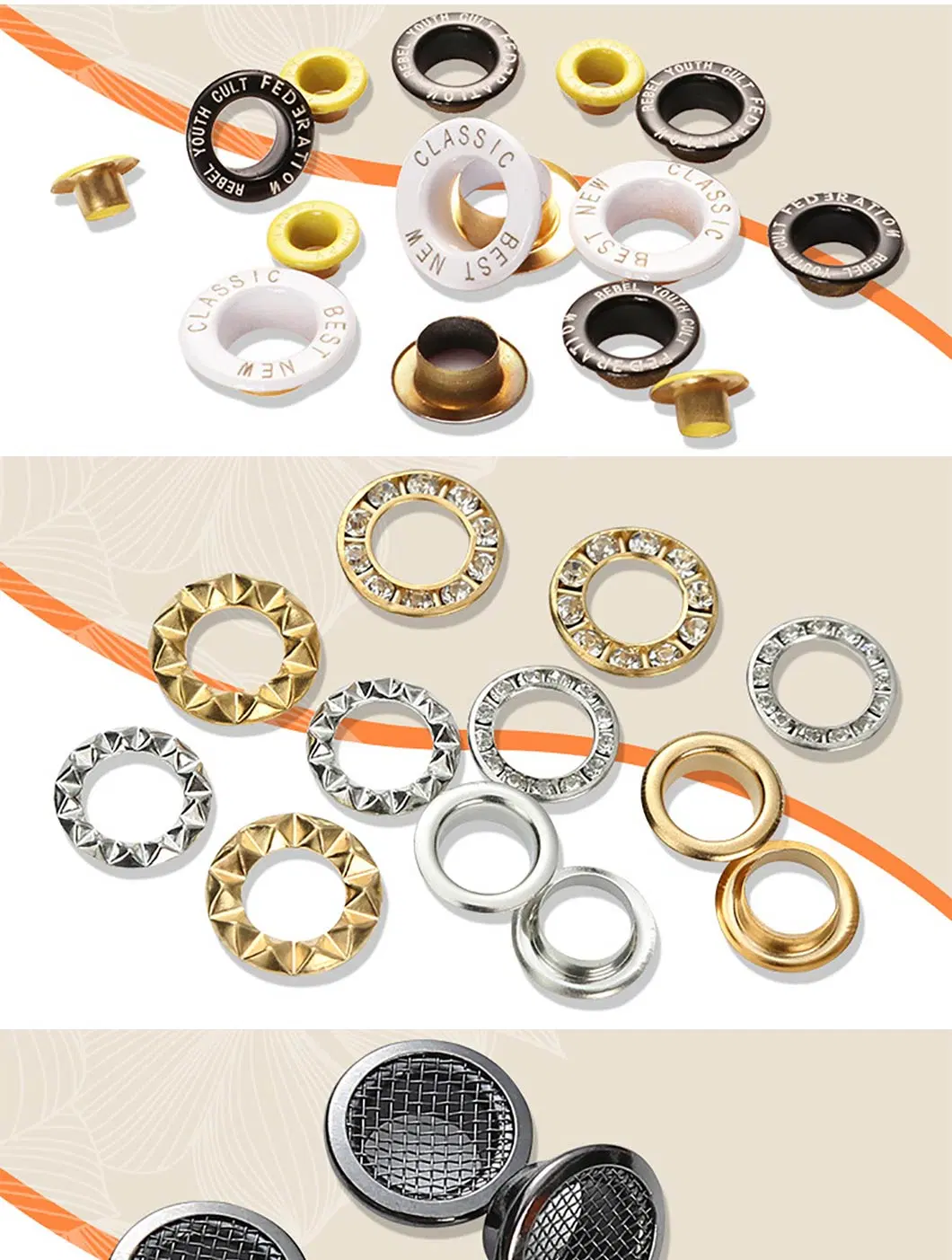 High Quality Custom Colored Flat Brass Metal Material Curtain Fabric Craft Eyelet Grommet Fastener Grommets Eyelets
