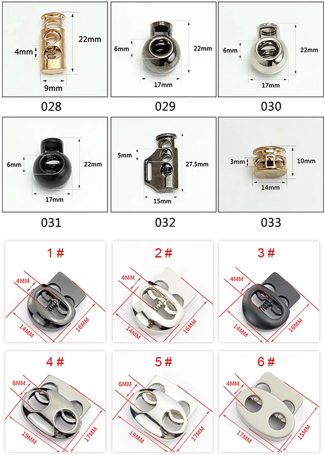 Different Shape Mold Two Hole Different Color Cord Locks for Drwastings