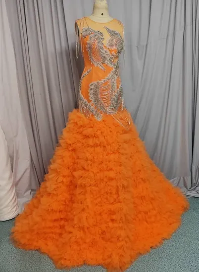 Multi Colors Prom Dress Sequins Mermaid Layered Tulle Evening Gown E1476 