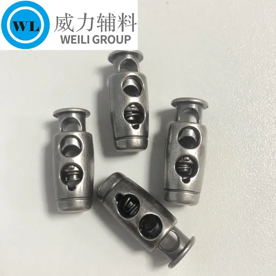 New Design Zamac Metal Spring Draw Cord Stopper, 2 Hole Metal Cord Lock 