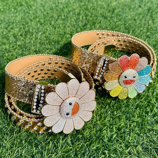 Creative Bling Rhinestone Custom Flower Metal Buckle with Shiny Crystal 